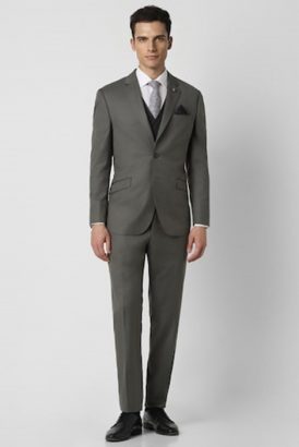 MEN GREY SOLID SLIM FIT FORMAL THREE PIECE SUIT