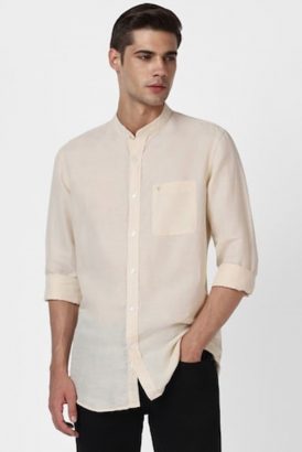 MEN CREAM SLIM FIT SOLID FULL SLEEVES CASUAL SHIRT
