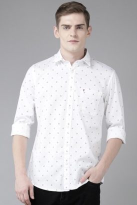 MEN WHITE SLIM FIT PRINT FULL SLEEVES CASUAL SHIRT