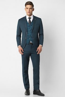 MEN GREEN SOLID SLIM FIT PARTY FOUR PIECE SUIT