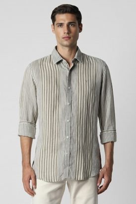 MEN GREY SLIM FIT CHECK FULL SLEEVES CASUAL SHIRT