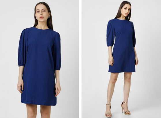 Navy Textured Casual Dress