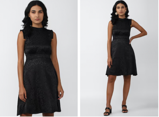 Women Black Print Knee Length Casual Dress