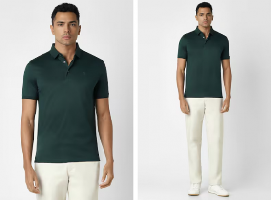 a man in a green shirt and white pants
