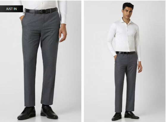 a man in a white shirt and gray pants