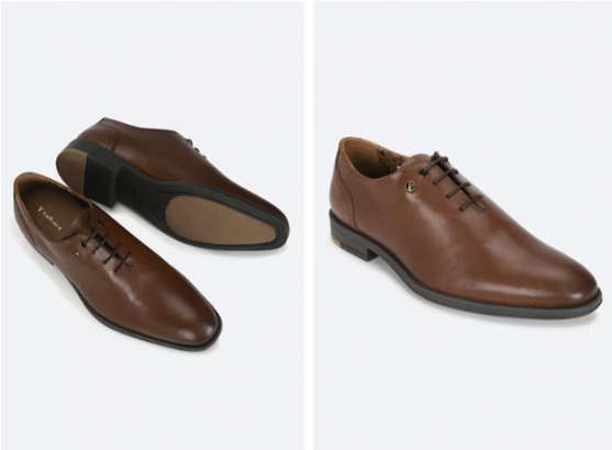 a pair of brown shoes on a white background