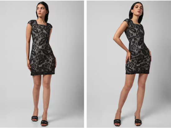 black laced thigh-length casual dress