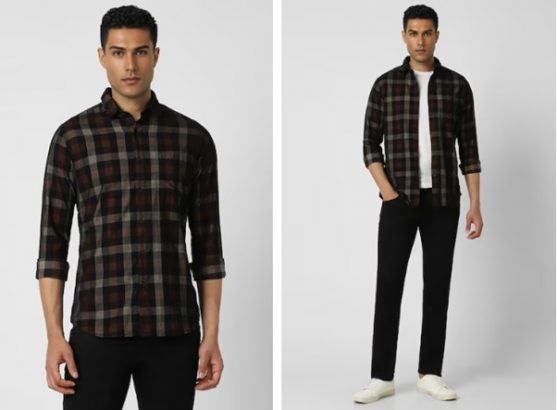 black slim fit check full sleeves casual shirt