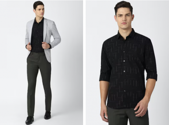 black slim fit check full sleeves party shirt
