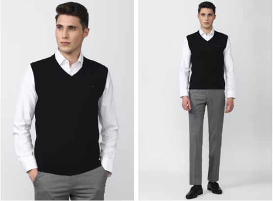 black solid v-neck sweater