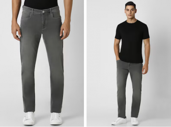 black tshirt and grey jeans