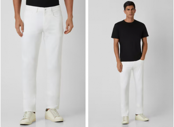 black tshirt and white jeans