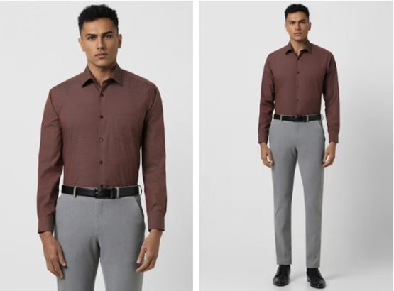 brown regular fit print full sleeves formal shirt