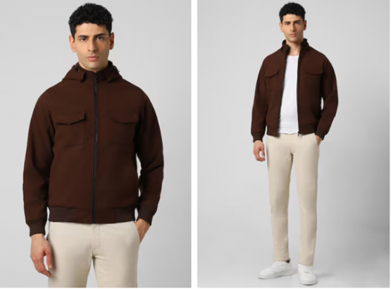 brown solid casual jacket