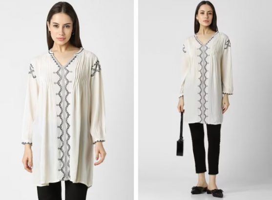 cream embroidered sleeves tunic