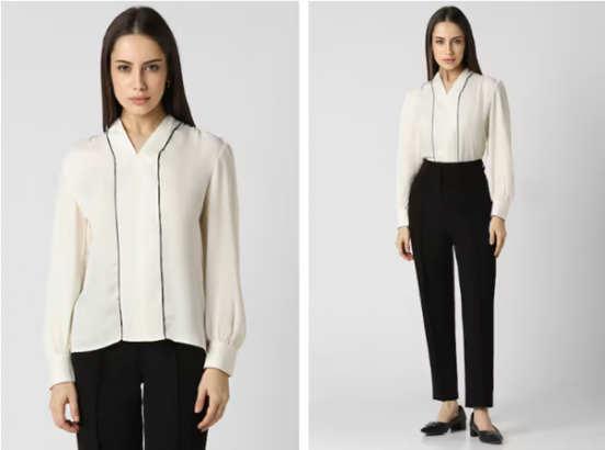 cream solid formal v neck top