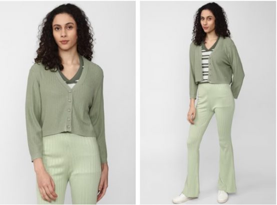 green solid v-neck top