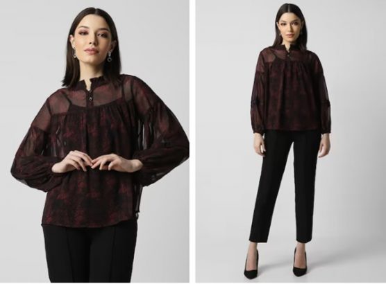 maroon print long sleeves tunic