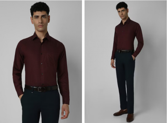 maroon regular fit check full sleeves wedding shirt