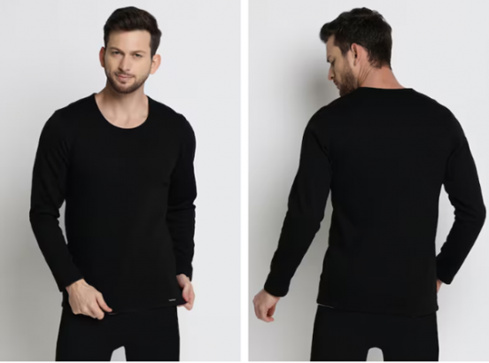 men black solid warmtech low neck thermal top