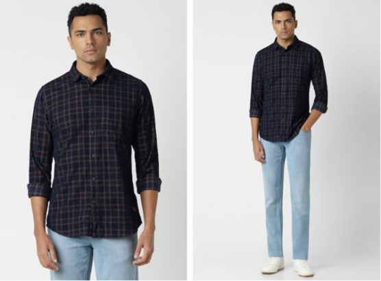 navy slim fit full sleeves check shirts