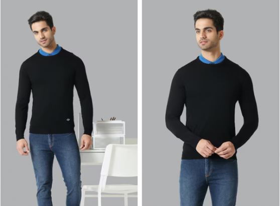 navy solid crew neck full sleeve sweater