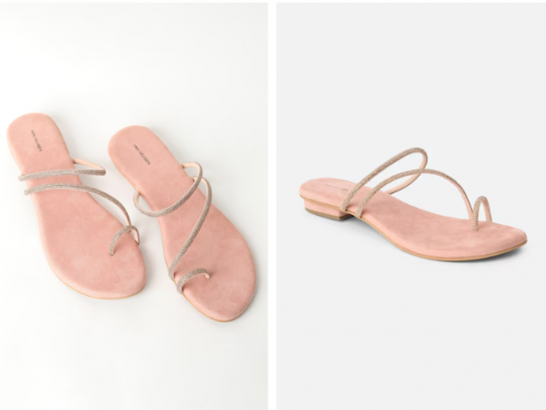 a pair of pink suede sandals