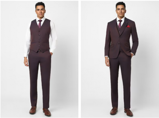 purple solid slim fit formal two piece suit