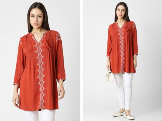 red embroidered sleeves tunic