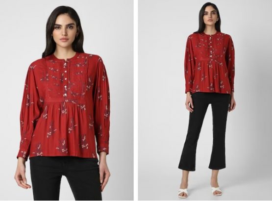 red print sleeves tunic