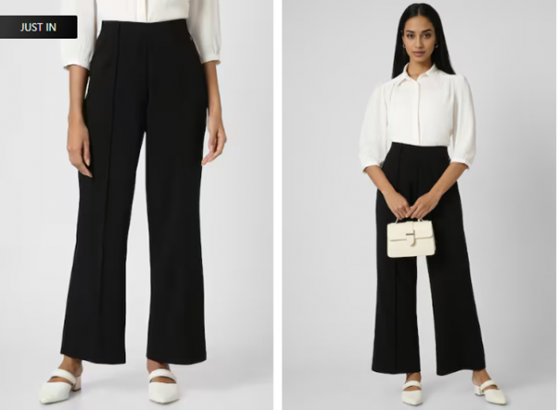 a woman in a white shirt and black pants