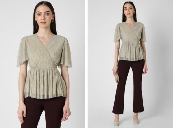 beige textured party v neck top