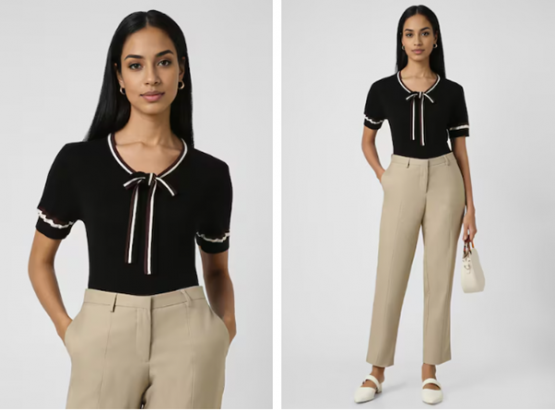 black solid formal round neck top
