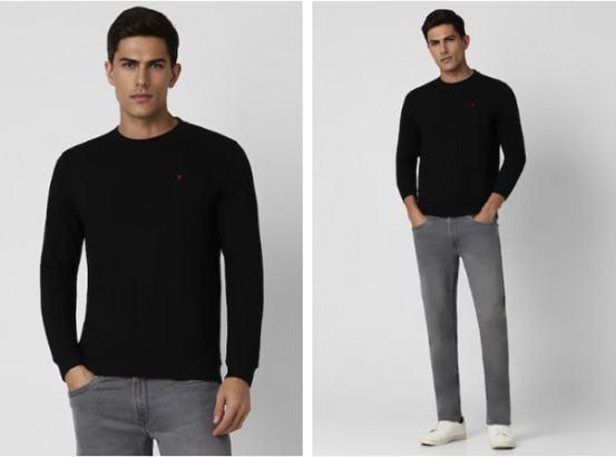 black textured crew neck sweatshirt