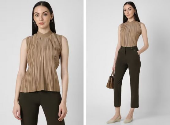 brown solid casual round neck top