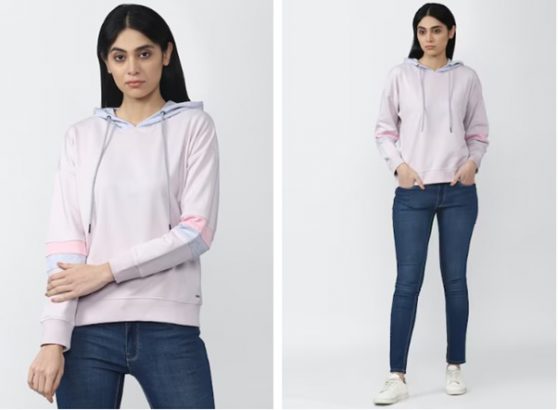 purple patterned hooded neck sweatshirt