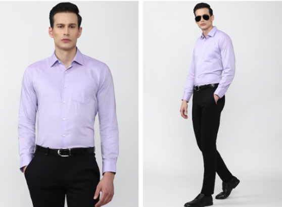 purple regular fit solid full sleeves wedding shirt