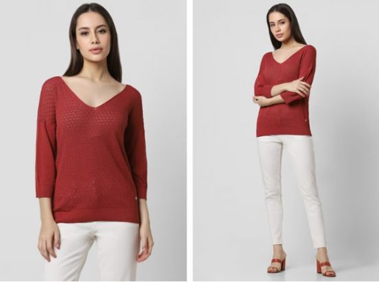red solid v-neck sweater