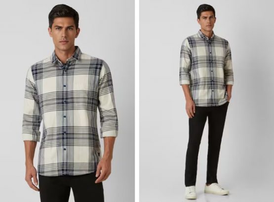 white slim fit check full sleeves casual shirt