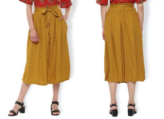 yellow solid casual calf-length skirt