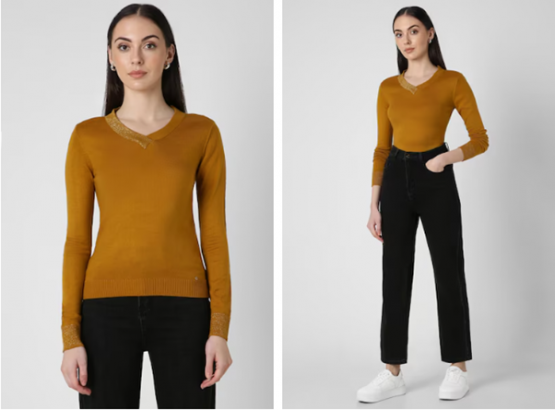 yellow textured v neck sweater