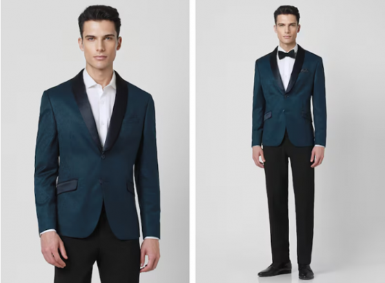 Men Blue Print Skinny Fit Party Blazer