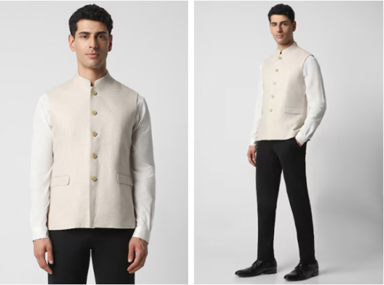 Men Cream Solid Slim Fit Formal Waistcoat