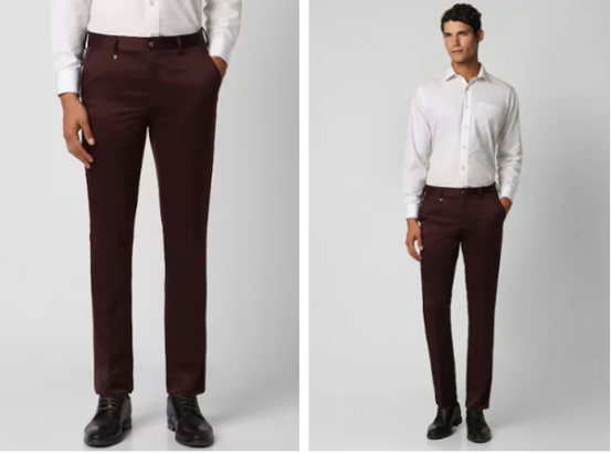 Men Maroon Solid Skinny Fit Trousers