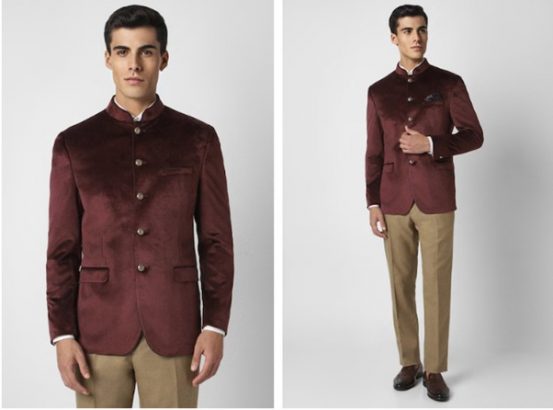 Men Maroon Solid Slim Fit Party Blazer