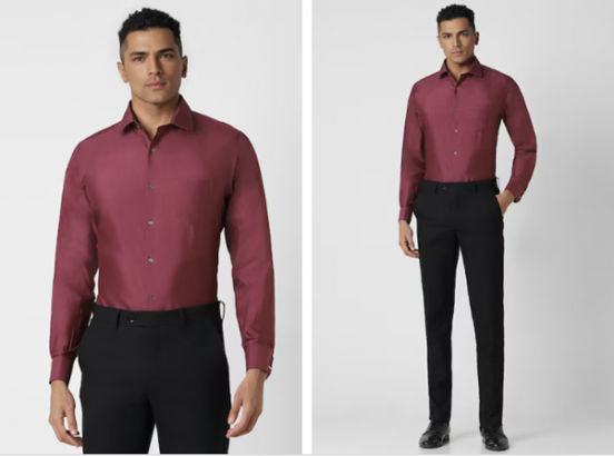 Men Maroon regular Solid Full Sleeves Formal Shirt