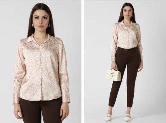 Women Black Print Long Sleeves Formal Shirt