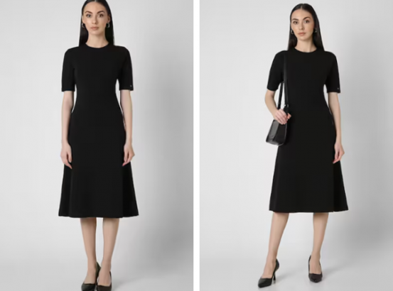 Women Black Solid Knee Length Formal Dress