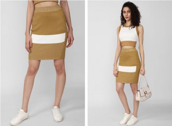 Women Brown Print Casual Knee Length Skirt