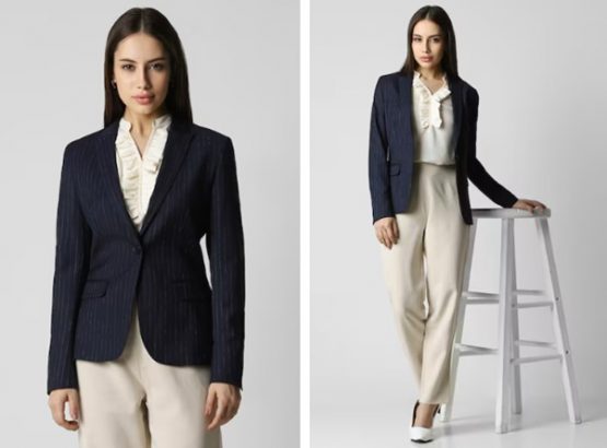 Women Navy Stripe Blazer